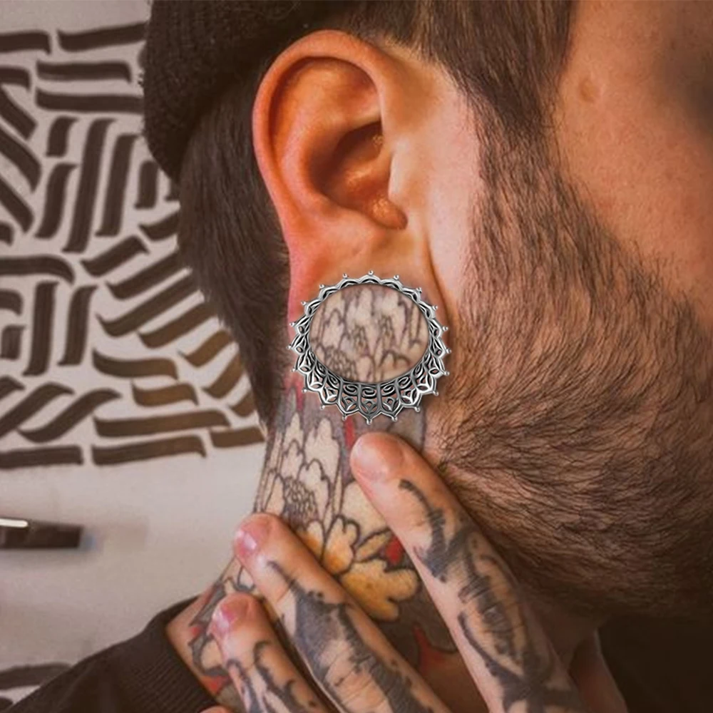 2PCS-1PC Punk Copper Brass Flower Ear Plugs Single Flare Flesh Tunnel Expanders Stretcher Gauges Earring Piercing Body Jewelry