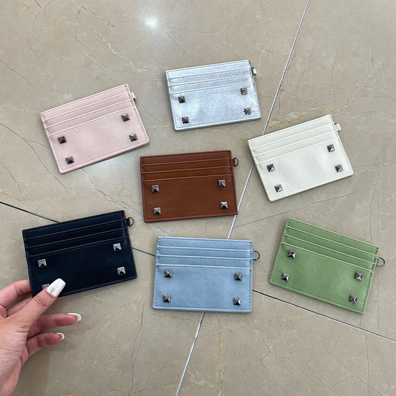 New Ultra Thin PU Leather Card Wallet Mini Size Multiple Slots Card Holder Solid Color PU Coin Purse Student Card Bag