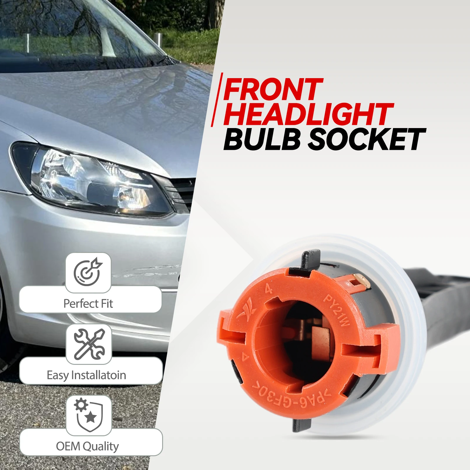 For 9N For VW Caddy MK5 Car Headlight PY21W- Bulb Lamp Holder Socket 7M3953123 ABS Car Lights Accessories Base Replacement Parts