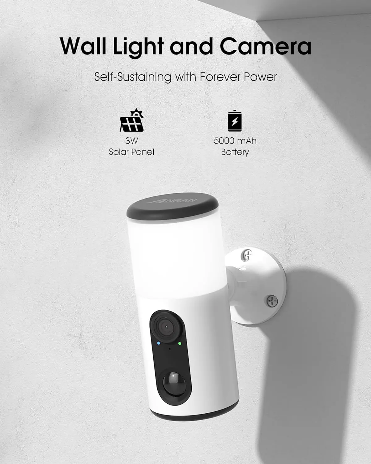 ANRAN 2K Solar Security Camera,Wireless WiFi Floodlight Camera Outdoor,Color Night Vision,Motion Detection,Spotlight Siren Alarm