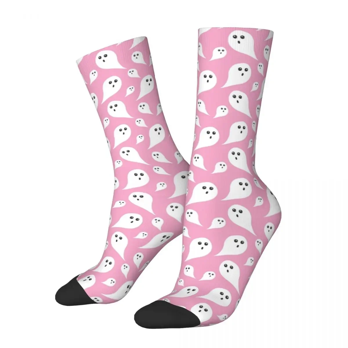 

Hip-hop Pink Ghosts Basketball Socks Halloween Polyester Middle Tube Socks for Unisex