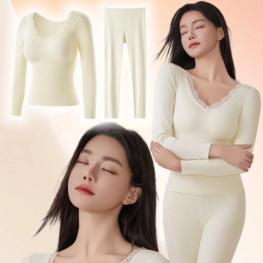 

Женское термобелье с накладкой на грудь, корректирующее фигуру, однотонные теплые длинные топы, комплект брюк, кружевное удобное нижнее белье для похудения