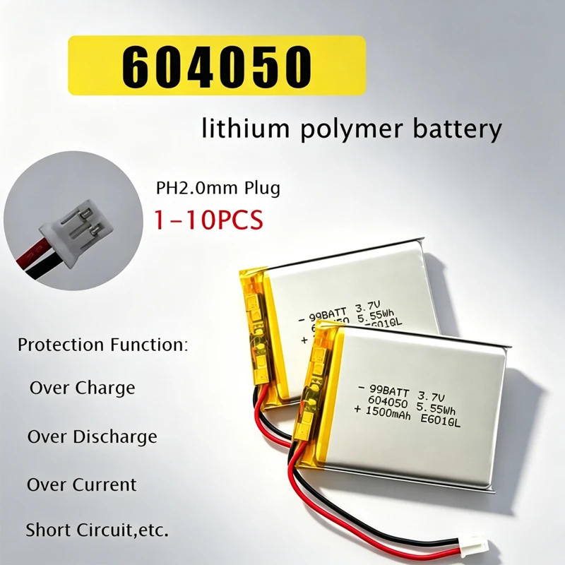

3.7V 1500mAh 604050 Lipo Rechargeable Polymer Lithium Battery for Breast Pump Early Learning Machine Navigator LED Light
