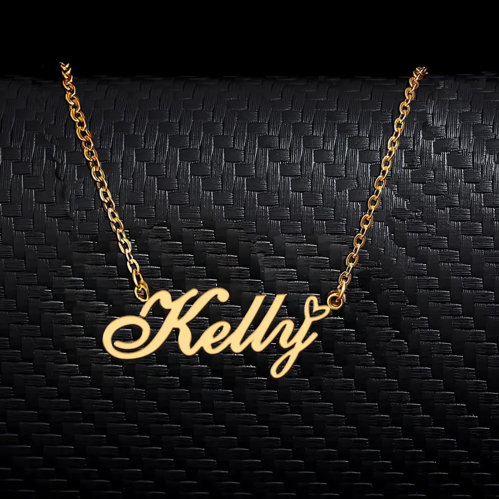 

Kelly with Heart Decoration Charm Name Necklace for Women Stainless Steel Gold Plated Letters Choker Mother's Day Gift