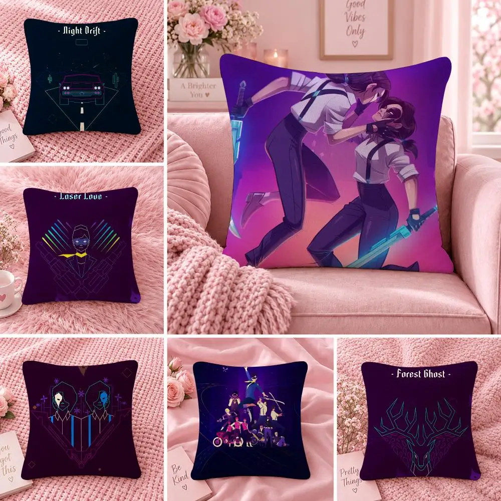 Game Adventure S-Sayonara Wild Hearts Cushion Cover Double Sided Print Short Plush Pillow Sofa Bedroom Dorm Room Decor Gift