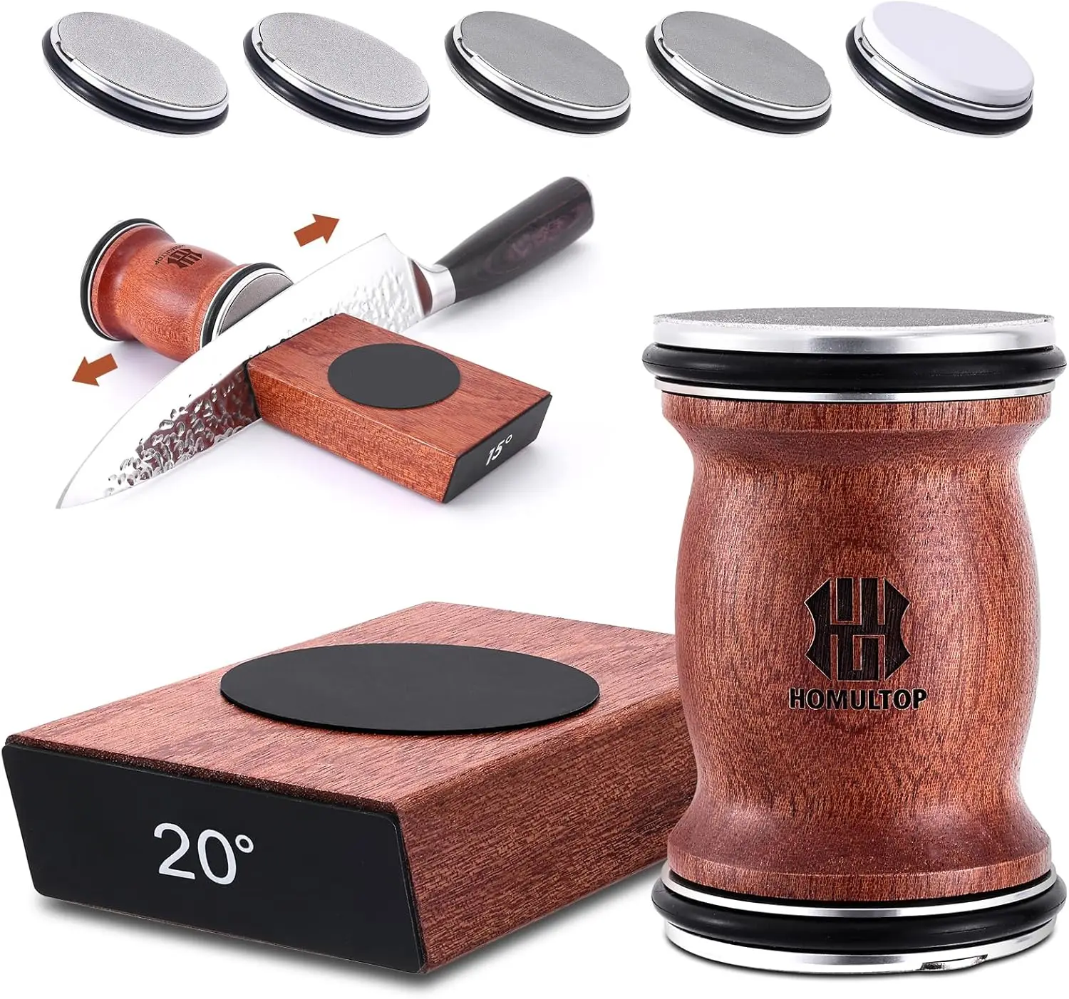 

Rolling Knife Sharpener Kit with Replaceable Diamond & Ceramic Discs, 15/20 Degree Magnetic Base, Afilador De Cuchillos