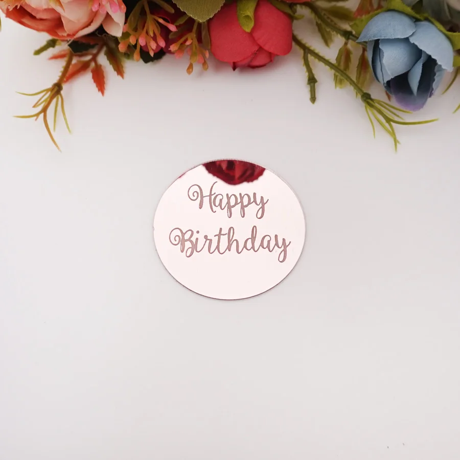 3cm/5cm Round Shape Happy Birthday Acrylic Mirror Stickers  Babyshower Party Guest Gift Decor DIY Craft Gifts Accessories