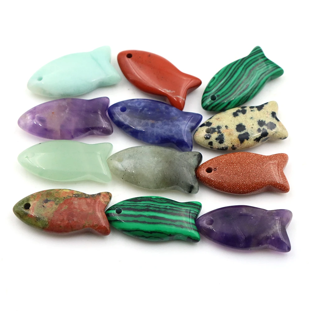 

1" Carved Healing Crystals Fish Figurine Natural Stone Animal Statue Amethyst Gemstone DIY Pendant Home Decor Hanging Ornament