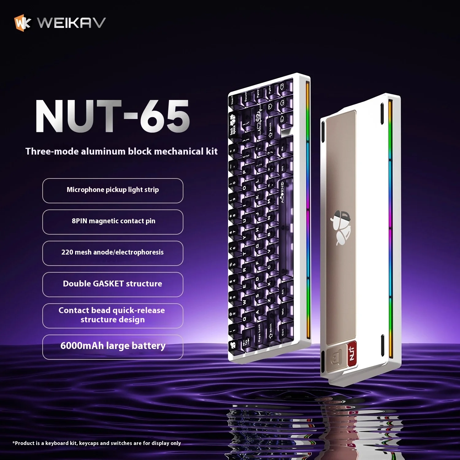 

WEIKAV NUT-65 Three-Mode Aluminum Tuo Tuo Mechanical Kit Keyboard Dual GASKET Structure Three-Mode Connection Wireless Keyboard