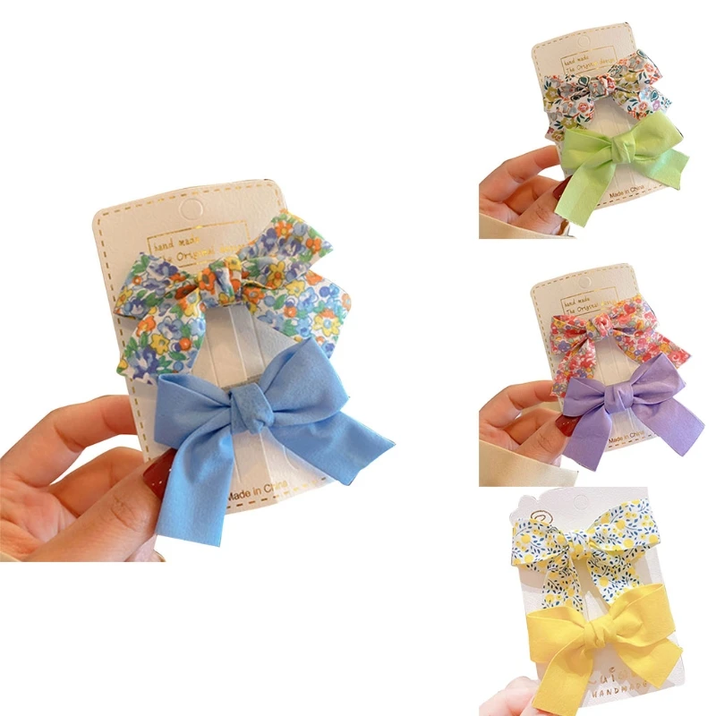 2Pcs Kids Baby Girls Hair Bow Clips Barrettes Pastoral Retro Floral Hairpins Infant Princess Sweet Candy Drop Shipping