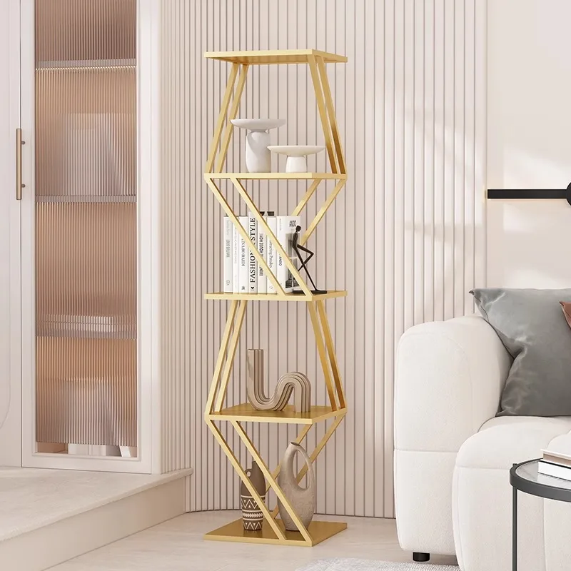

Light Luxury Modern Living Room Iron Corner Storage Rack Creative Net Red Vertical Bookshelf CD Rack Simple Floor Storage