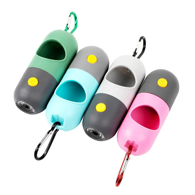 Portable Dog Poop Bag Dispenser Waste Bag Holder with LED Light Outdoor Dogs Trash Bag Dispenser Garbage Bag Hanging Storag Box