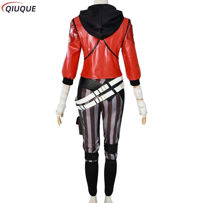 Vi Acrane Spiel LOL Kostüm Rot Kurzer Ledermantel Set Anime Arcane Vi Cosplay Perücke Schuhe Outfits Halloween Karneval Anzug saa