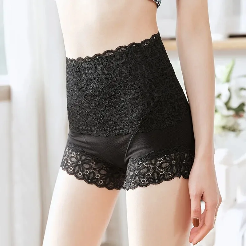 

Women Sexy Lace Safety Short Pants High Waist Seamless Panties Solid Color Lady Thin Breathable Underwear Female Stretch Briefs