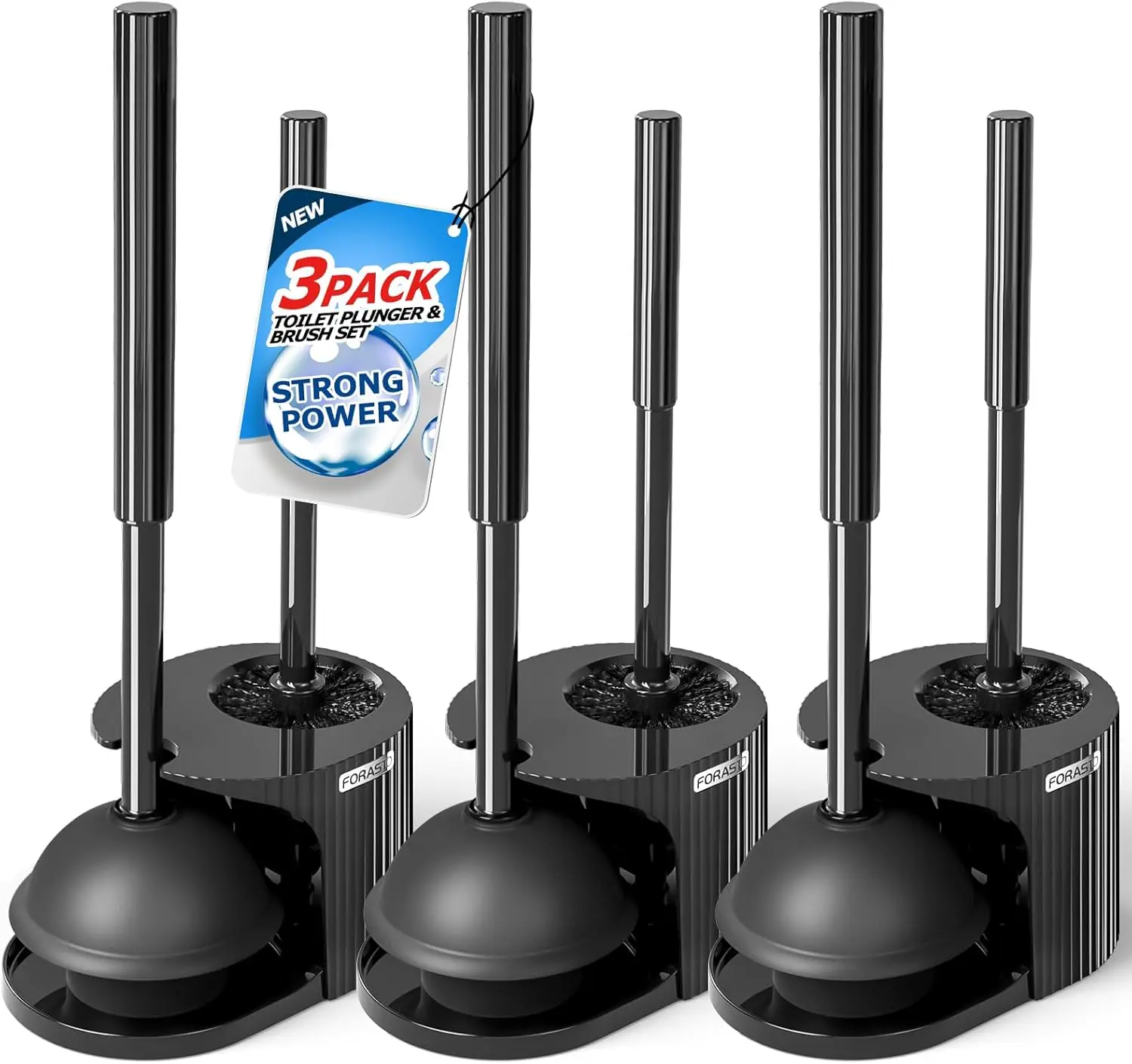 

3Pack Toilet Brush and Plunger Set, Extended Handle Plunger,Toilet Bowl Brush Plunger Set,Bathroom Cleaning Tools,Toilet Brush P