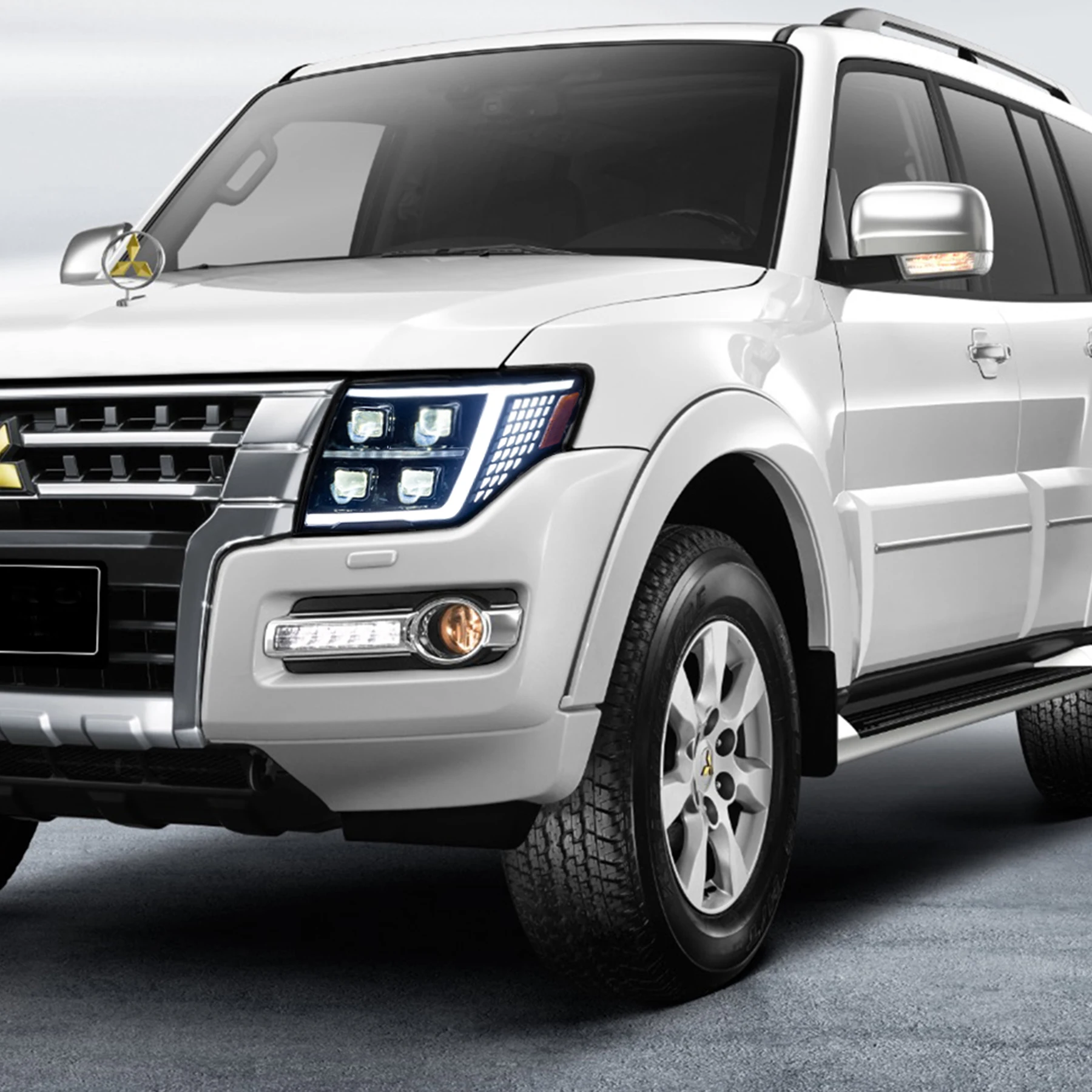 DK Motion تصميم جديد للمصابيح الأمامية لميتسوبيشي باجيرو 09-21 V93 V97 Led المصباح مع الرسوم المتحركة الديناميكية الضوء الخلفي الأصفر الأبيض