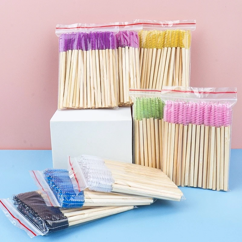 200pcs Disposable Bamboo Makeup Mascara Wand Eyelash Brush Tools