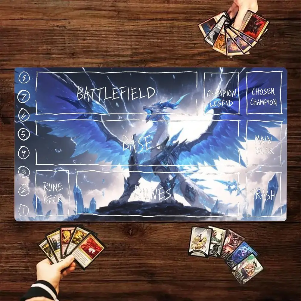 Crystal Ice Thunder White Dragon TCG Playmat 35X60CM Magic Card Battle Mat Non‑Slip Durable Stitched Edge Tabletop Playmat