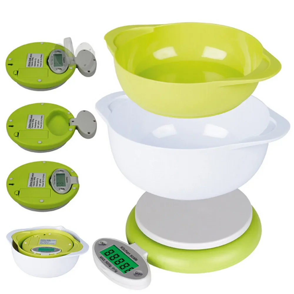 5kg Digital Kitchen Scale Portable Kitchen Food Scale with 2 Tray LED Display Electronic Baking 5000g 1g Weight Scales