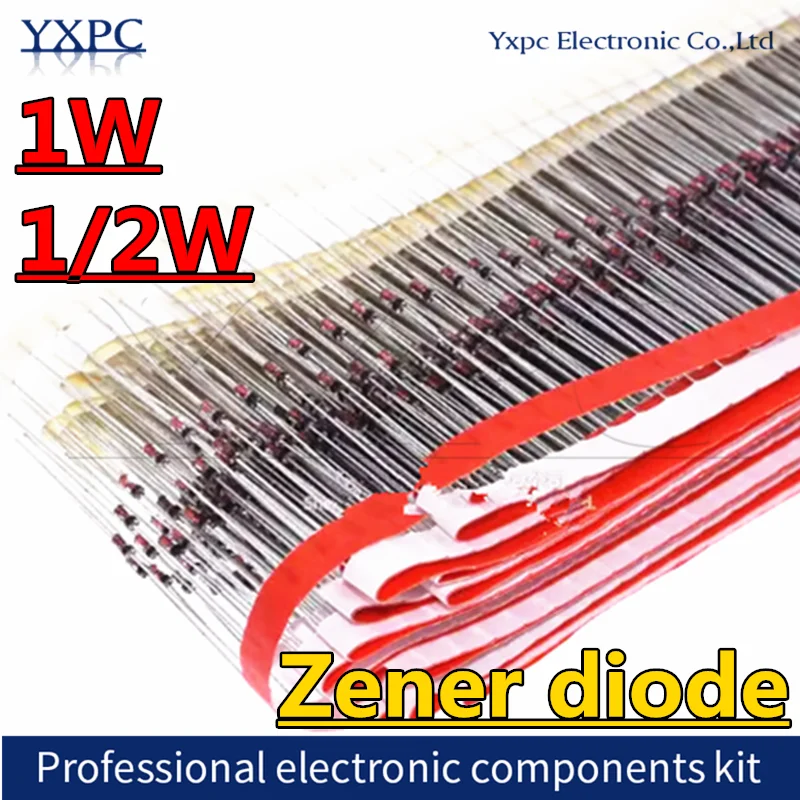 100pcs 1/2W 1W Zener diode DO-41 3V 3V3 3V6 3V9 4V3 4V7 5V1 5V6 6V2 6V8 7V5 8V2 9V1 10V 11V 12V 13V 15V 1N4733A 1N4742A BZX55C