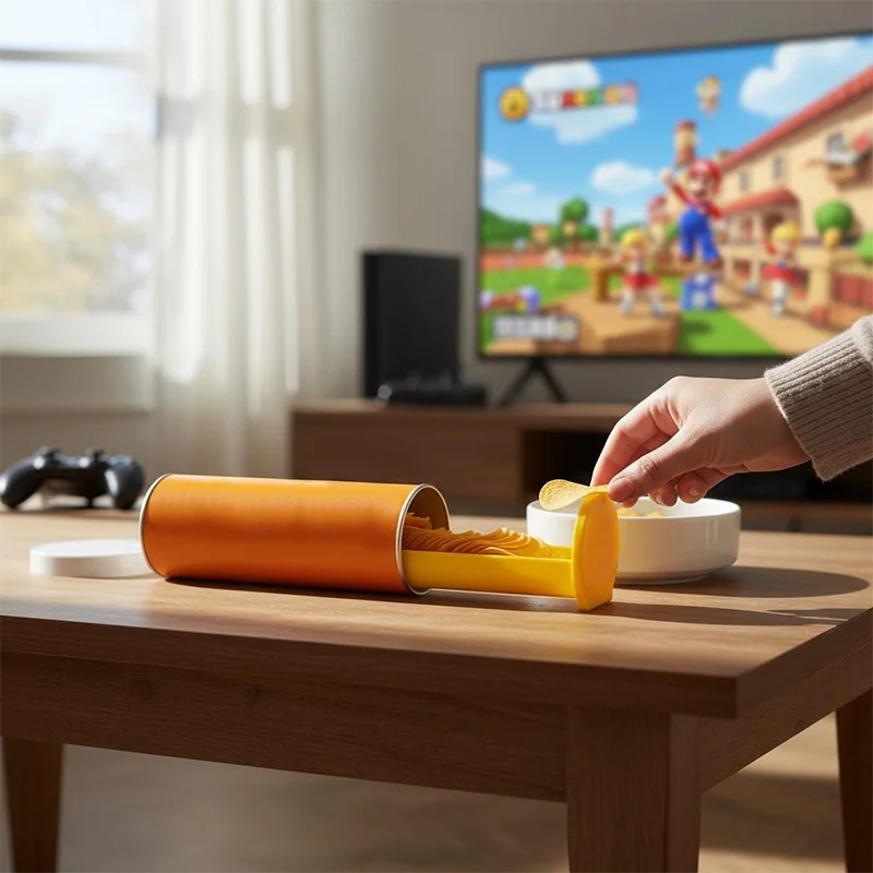 Nueva bandeja Pringles, caja de almacenamiento creativa de aperitivos para el hogar, bandeja práctica para extracción de alimentos, caja de patatas fritas, bandeja deslizante