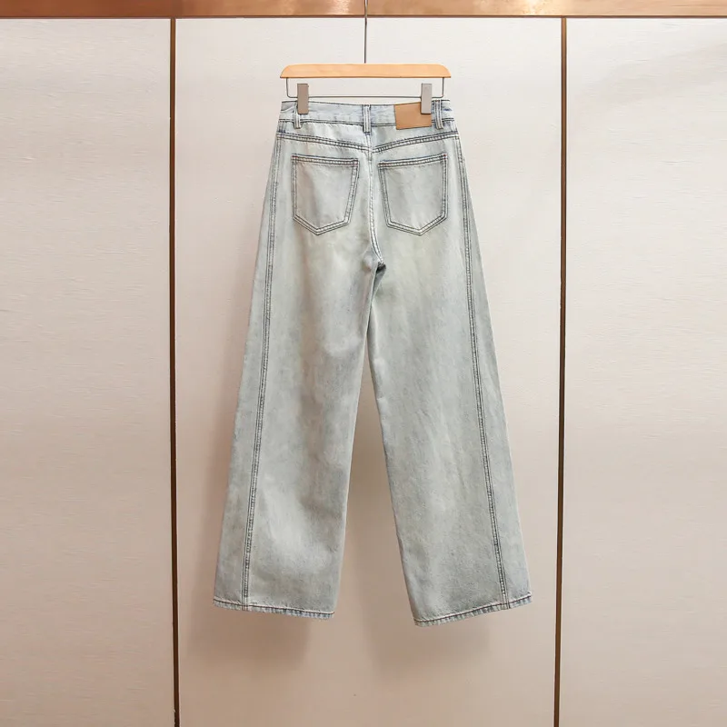 ANJY Spring Autumn New Women High-End Versatile Heavy Diamond Design A-Line Jeans Trendy Fashion Ins Wide Leg Denim Pants A20595