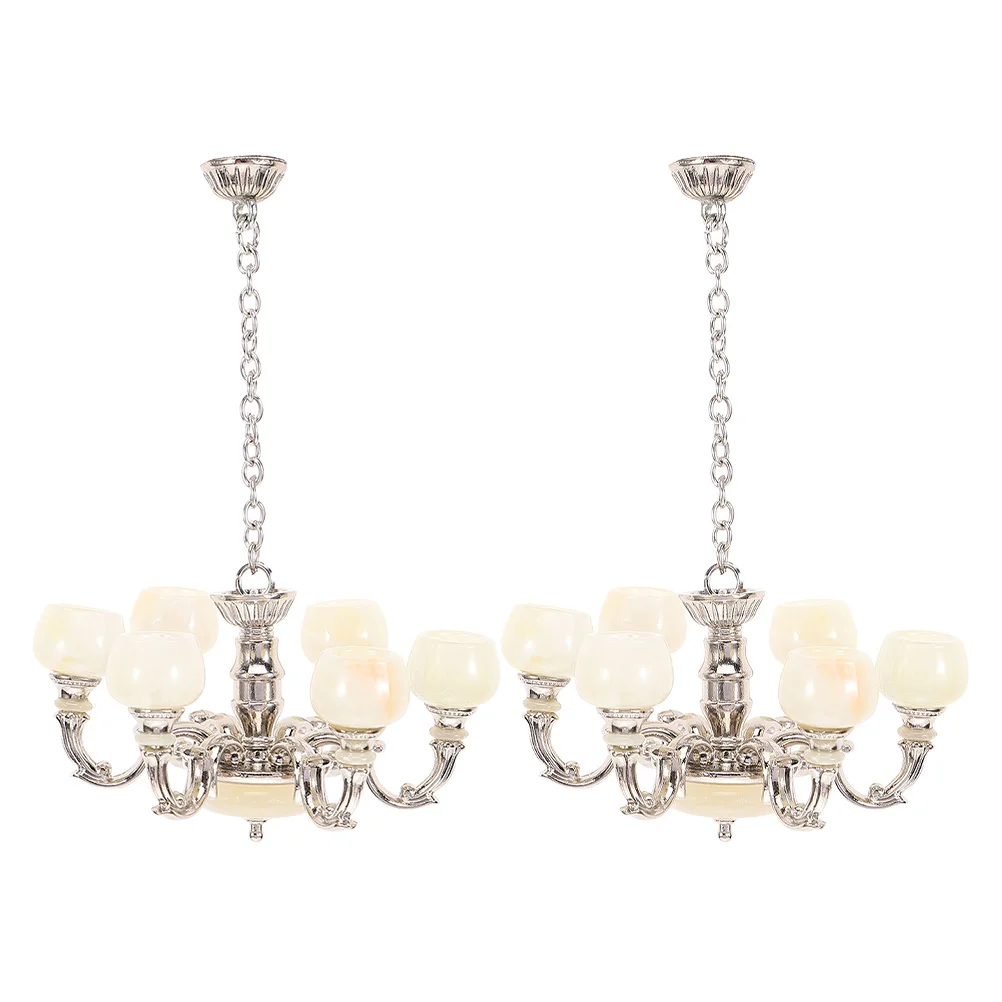 2 قطعة مصباح معلق مصغر أضواء السقف نمط خمر دمية الرجعية الديكور مصغرة اكسسوارات مصباح منزل نموذج صغير