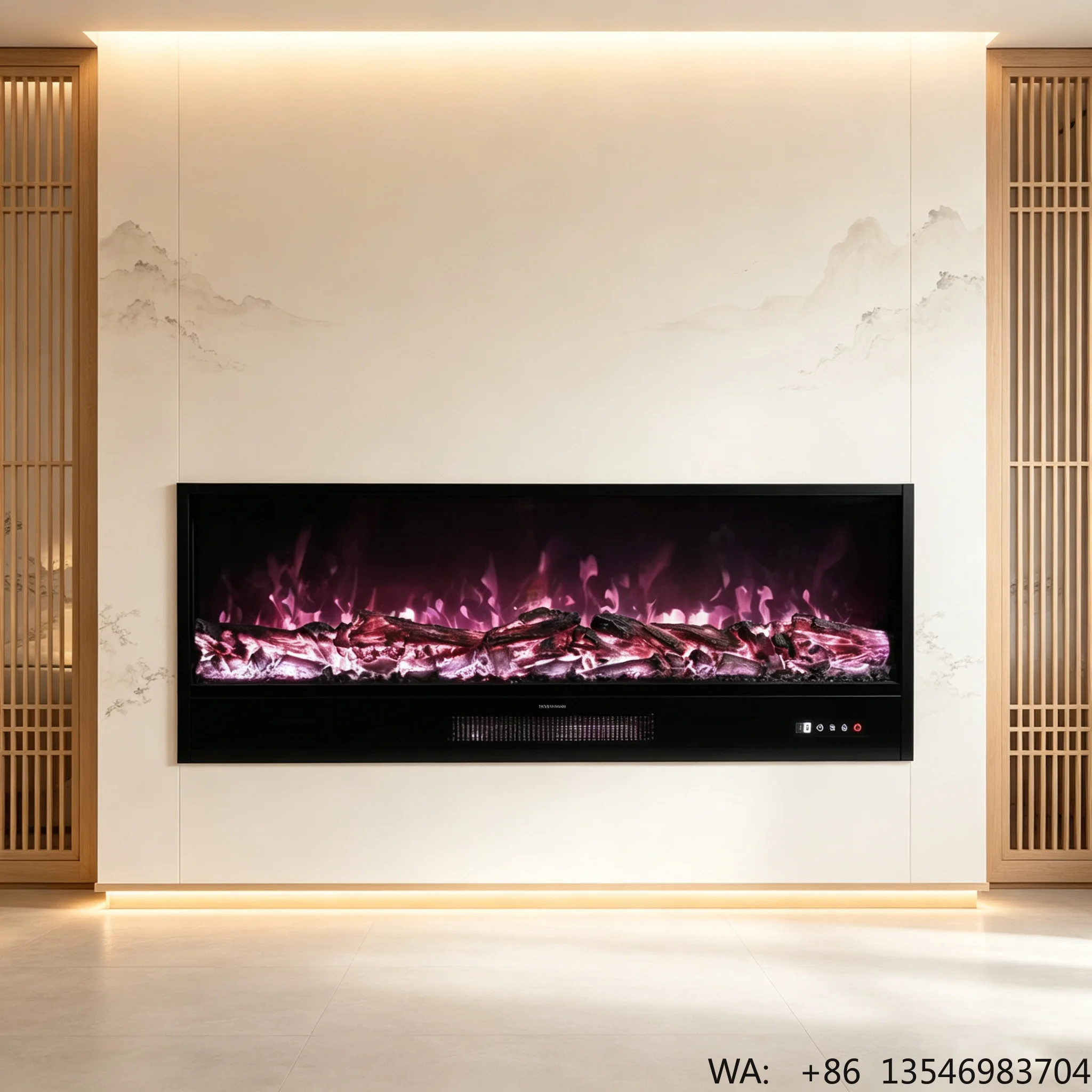 20 Inch Built-in Recessed Electric Fireplace Insert 1500W Heater Overheat Protection LED Flame App Control for Living Room Hotel