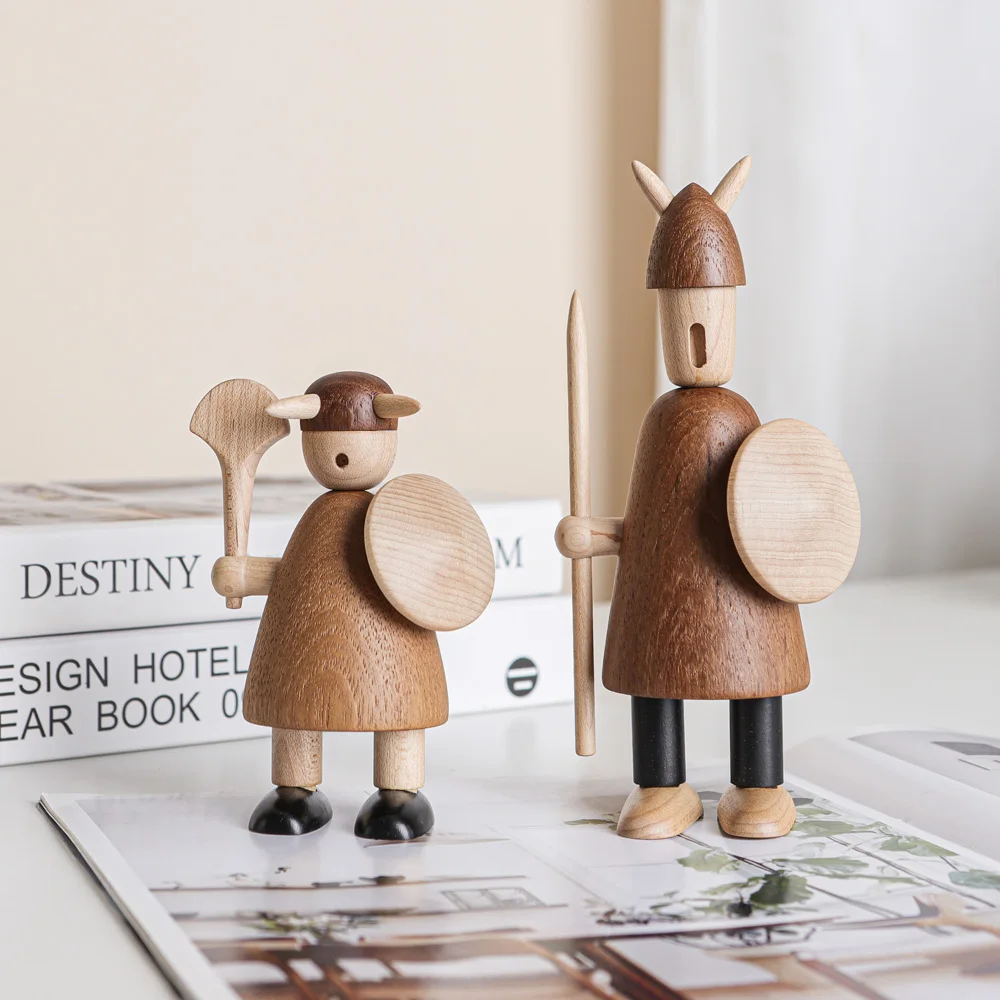 Traditional Style Wooden Dolls For Home Decor,Creative Wood Carved Vikings Figures,Nordic Designed Wooden Figurines,Shelf Decor