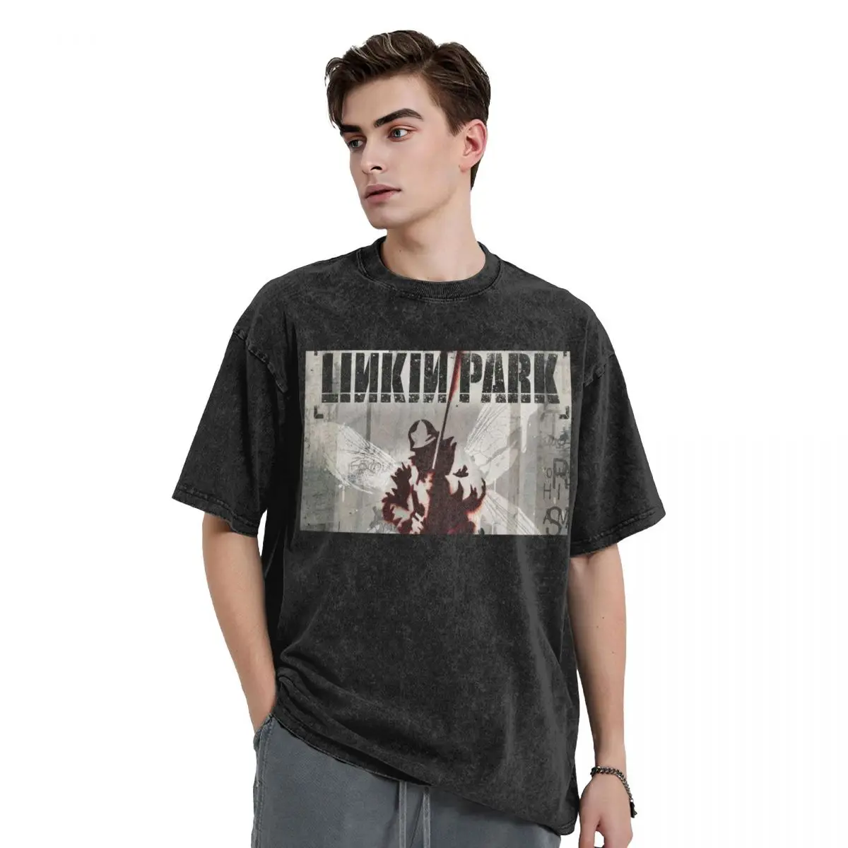 Linkinparks Rock Music T Shirt Hip Hop Washed High Street T-Shirts Fashion for Men Women Tops Streetwear Graphic Printed Tees