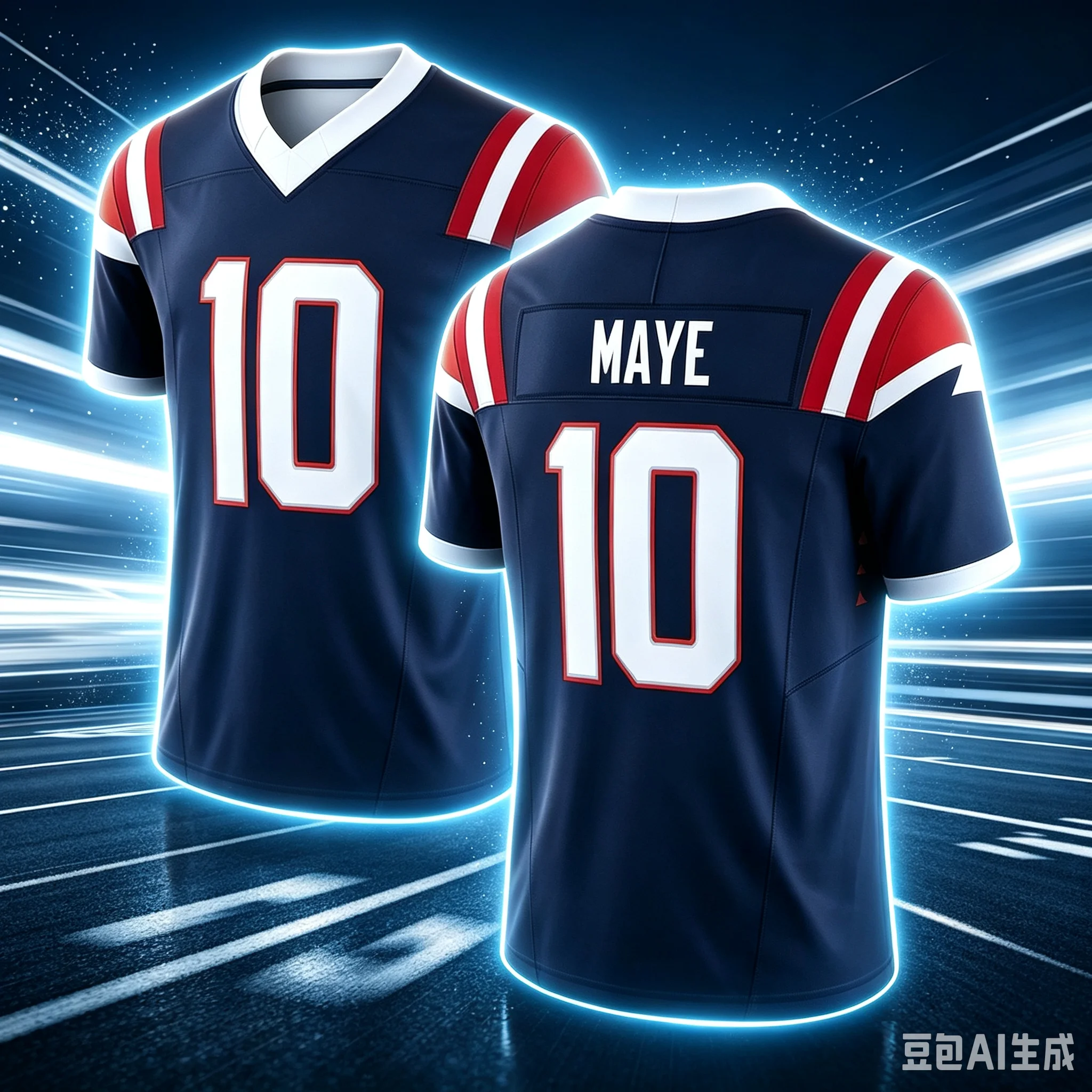 Men #10 Maye Navy Home Football Jersey Red White Striped Shoulder V Neck Short Sleeve Fan Game UniformFamily Matching Colthing