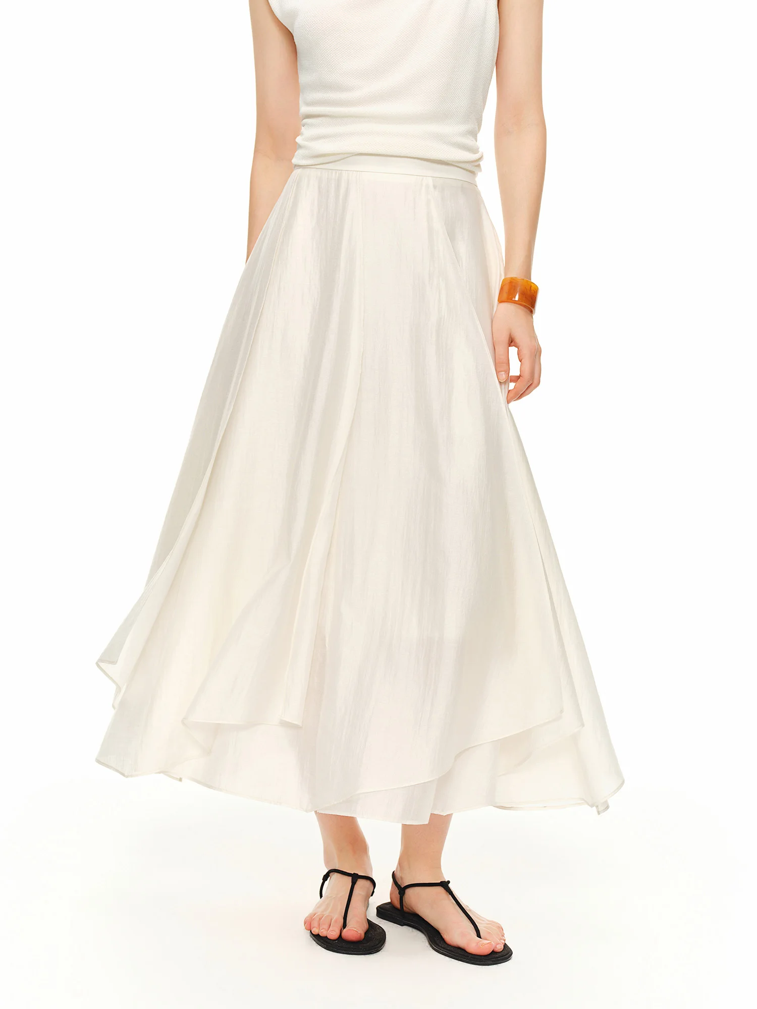 DUSHU 2026 Summer Women's Acetate Paneled A-Line Skirt - Urban Sophisticated Style for City Commute and Daily Outings