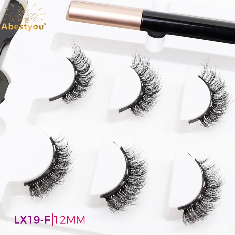 Abestyou 3pair Luxury 5d Mink Fluffy Natural 12-14mm Lashes Magnetic Eyeliner and Magnetic False Eyelashes with Applicator Kits