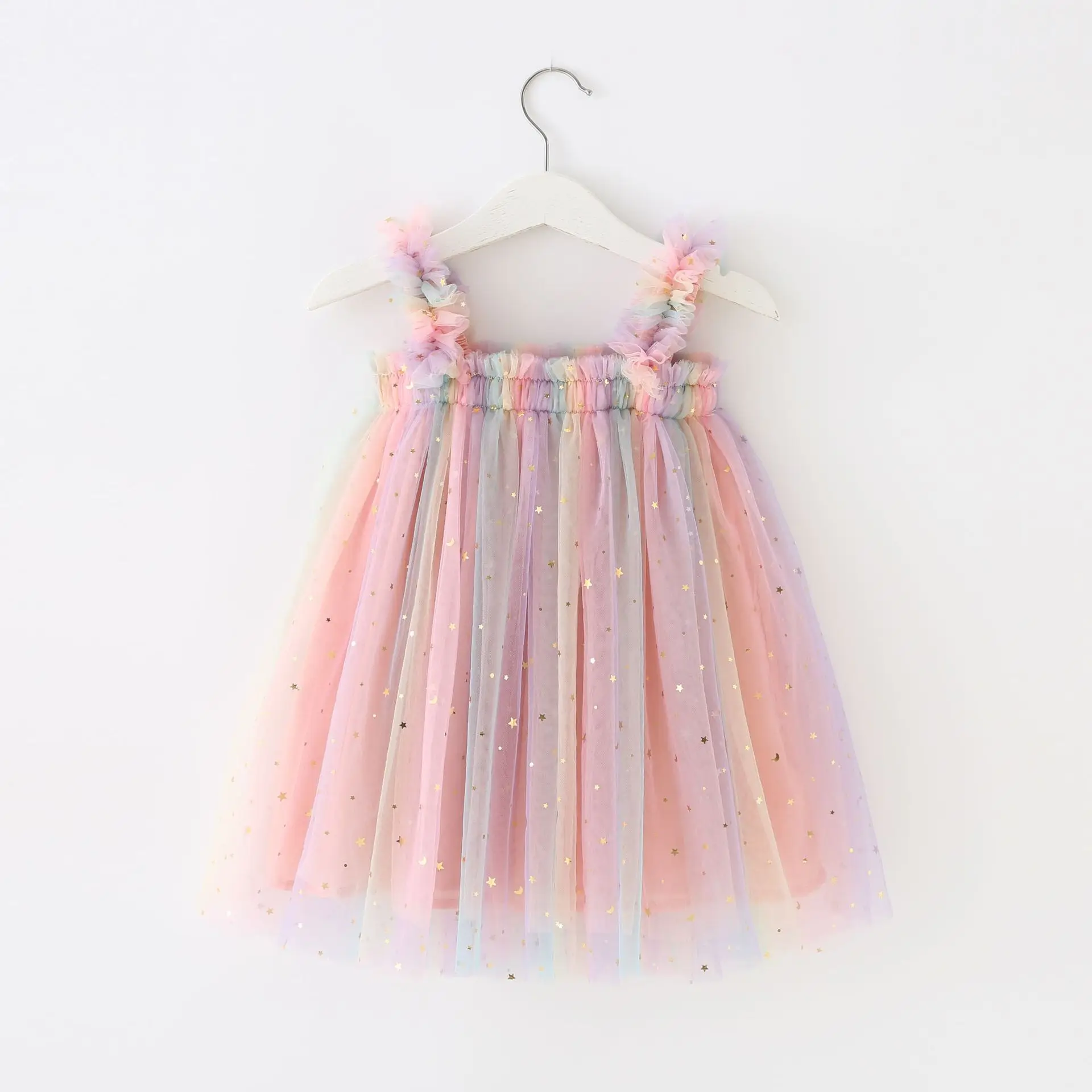 

Hot New Baby Girl clothes High Quality Flower Embroidery Halter Mesh Little Girls Dress Cute Baby Dress Sweet Princess Frock