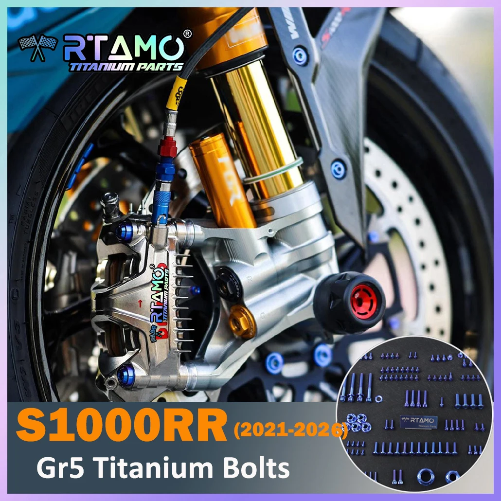 RTAMO Titanlegierungsschraube für Windschutzscheibe, Bremspumpe, vorderen Kotflügel und Bremsscheibe für BMW S1000RR 2021-2026 – Modifikation