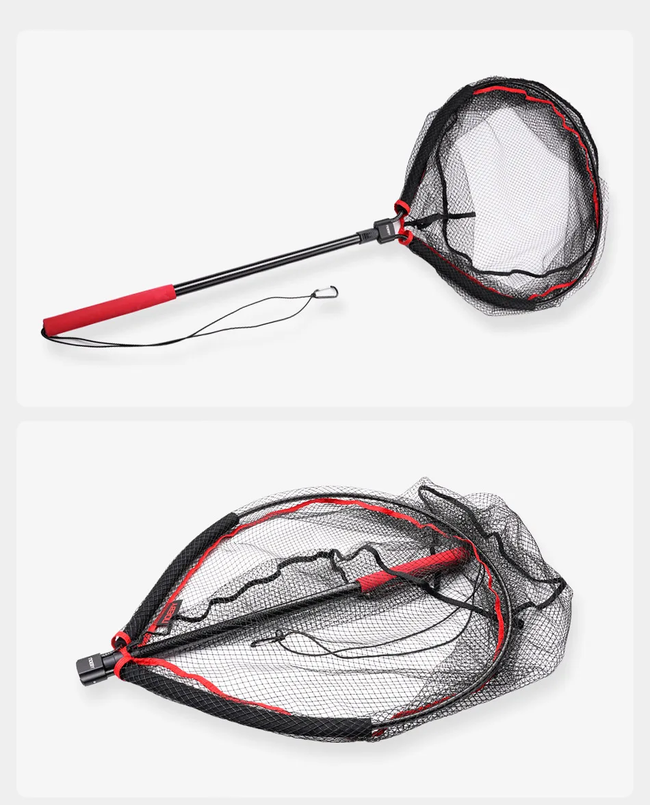 NOEBY Folding Landing Net 60cm×50cm Carbon Handle Floating Net 122cm Boat Float Tube Fishing Tackle