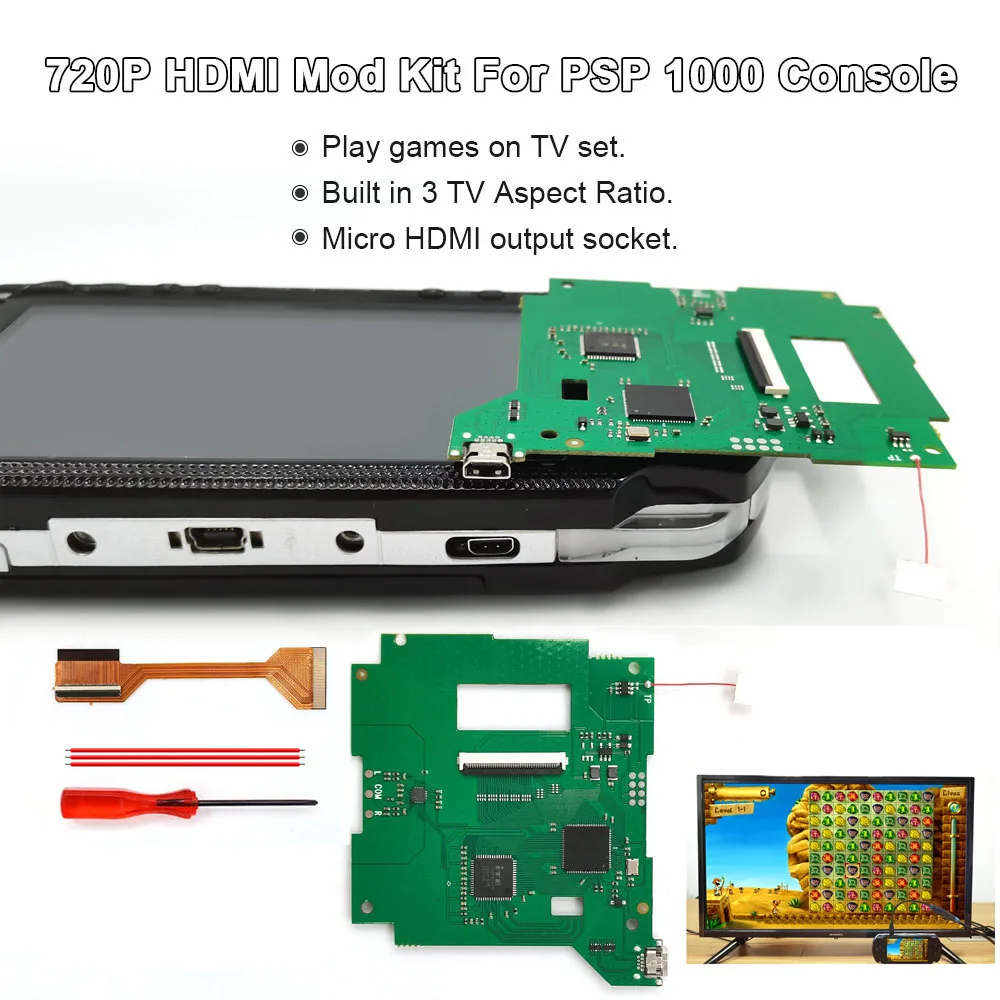 

Hispeedido 720P HDMI-совместимый модуль PCB для PSP 1000: цифровое подключение HDMI для игр на телевизоре для консоли PSP 1000