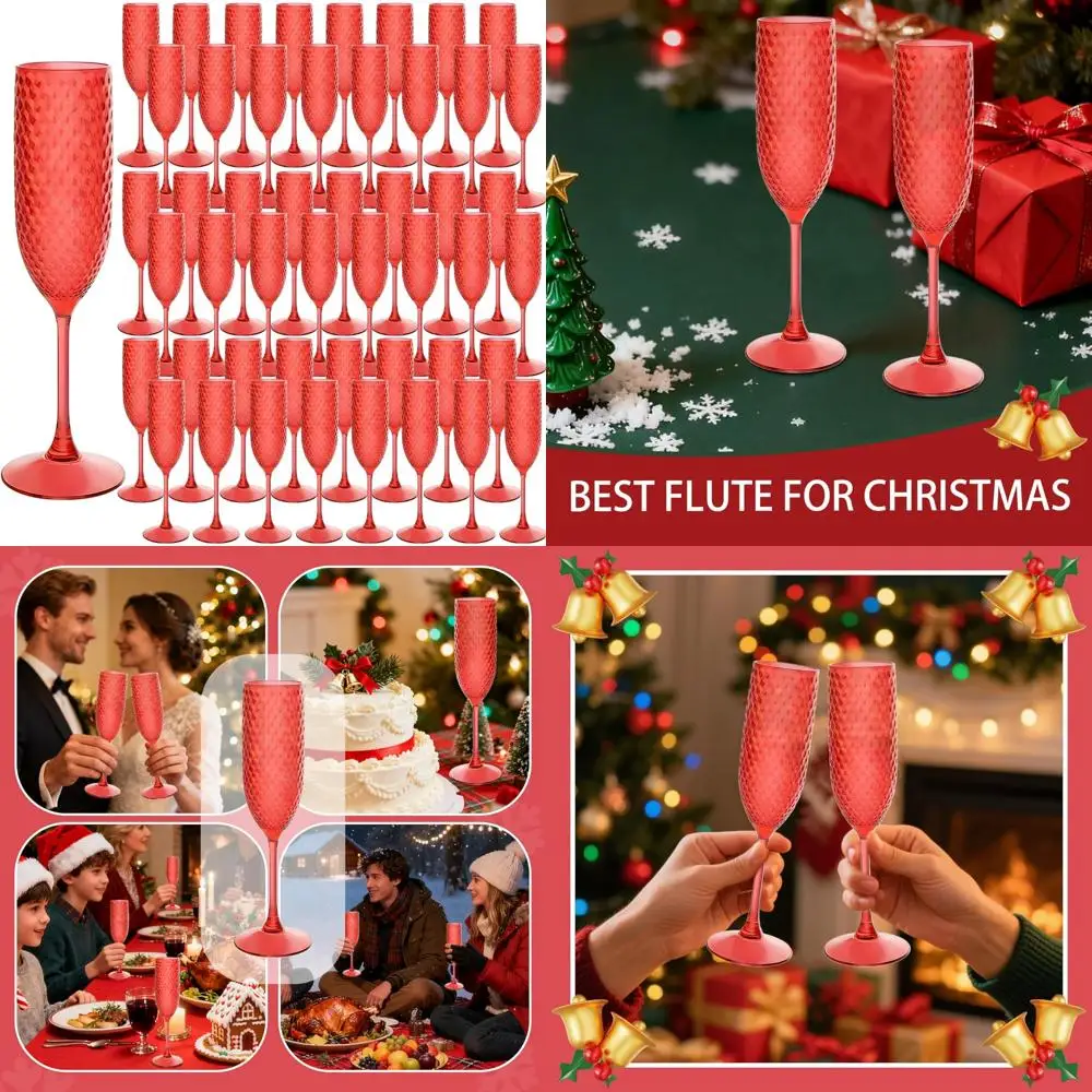 

Красные пластиковые флейты для шампанского, 24 упаковки, небьющиеся стаканы на 7 унций, многоразовые хрустальные бокалы для свадеб, торжеств и вечеринок