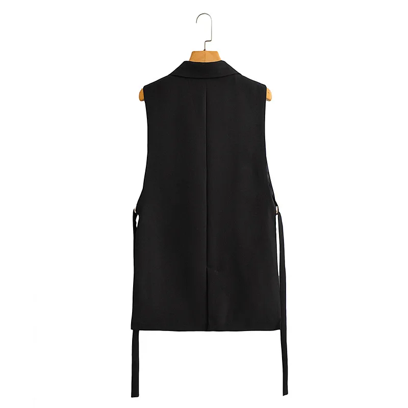 Women's Solid Color Side Slit One Button Vest Retro Women's Sleeveless Jacket Suit Chic Jacket Vest Summer Fashion  traf