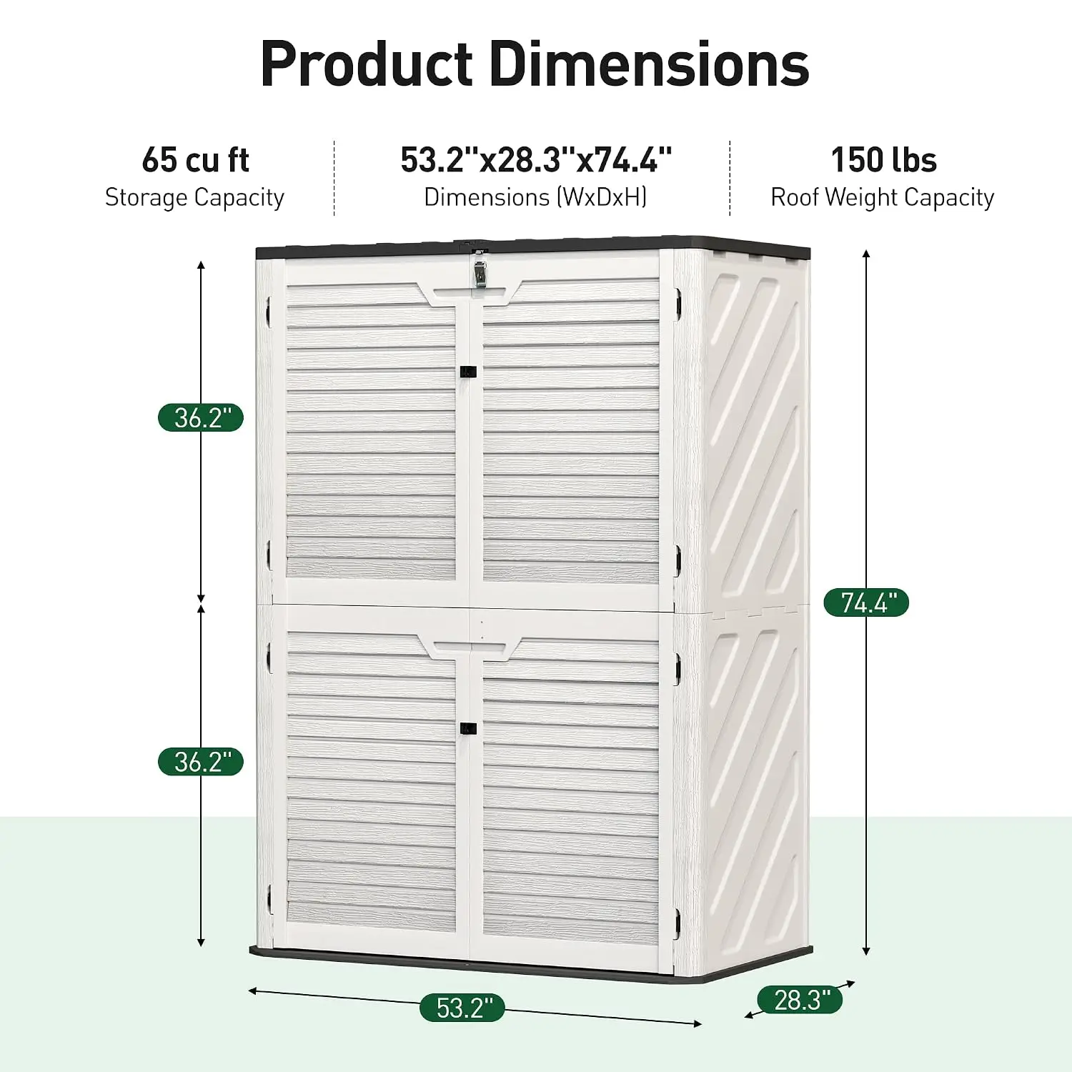 65 Cu.Ft Outdoor Storage Shed Lockable Vertical Resin Cabinet with Floor All-Weather Waterproof Garden Backyard Pool, Customized
