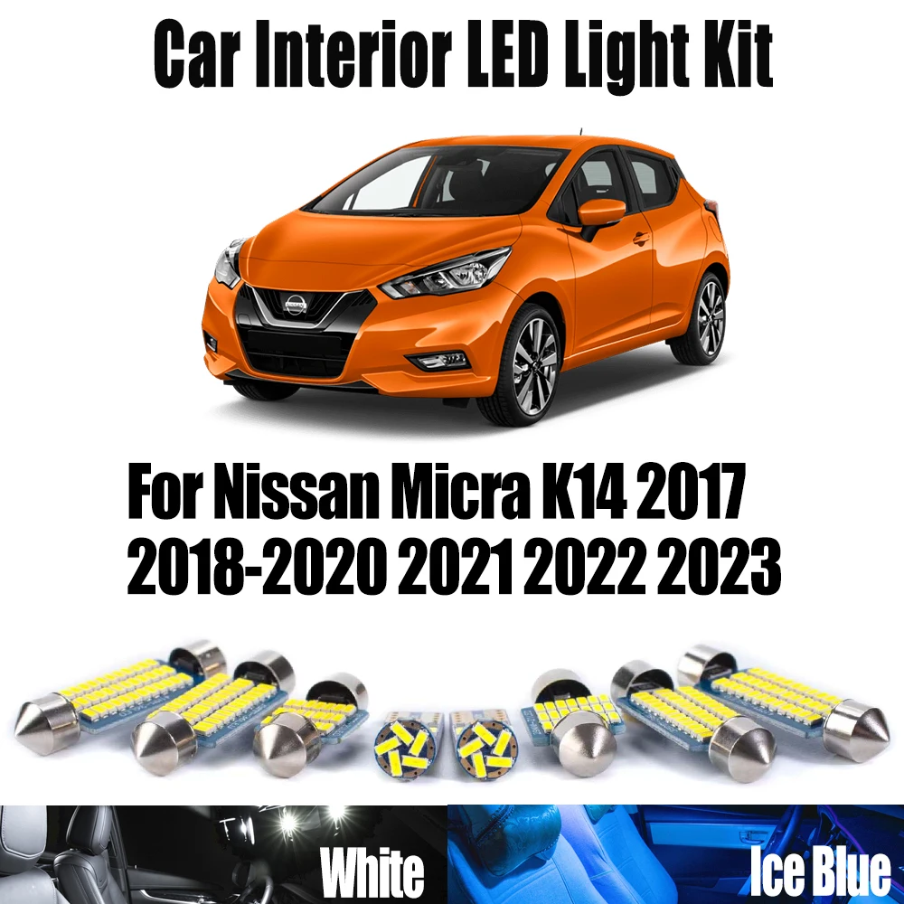 

7Pcs LED Interior Reading Map Dome Trunk License Plate Light Kit For Nissan Micra K14 2017- 2019 2020 2021 2022 2023 Car Bulbs