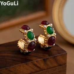 Retro Jewelry Elegant Temperament Green Red Resin Hoop Earrings For Girl Women Gift Fine Accessores Hot Sale