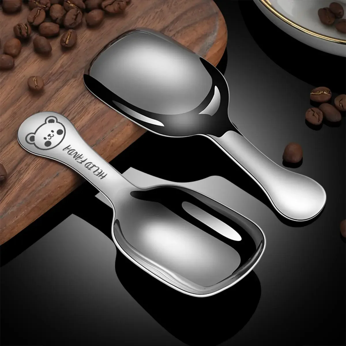 2pcs/set 304 Stainless Steel Shovel Spoon Creative Tea Spoons Ice Cream Dessert Scoops Teaspoon Kitchen Tableware