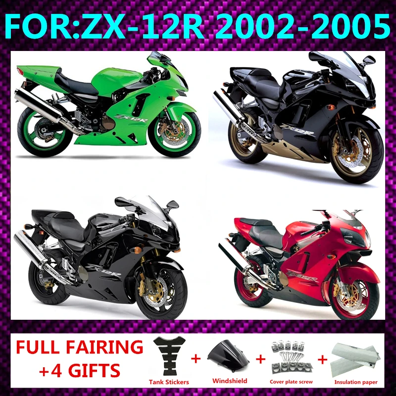 

New ABS Whole Motorcycle Fairings Kit fit for ZX-12R ZX12R zx 12r ZZR1200 2002 2003 2004 2005 Bodywork full fairing kit set zxmt