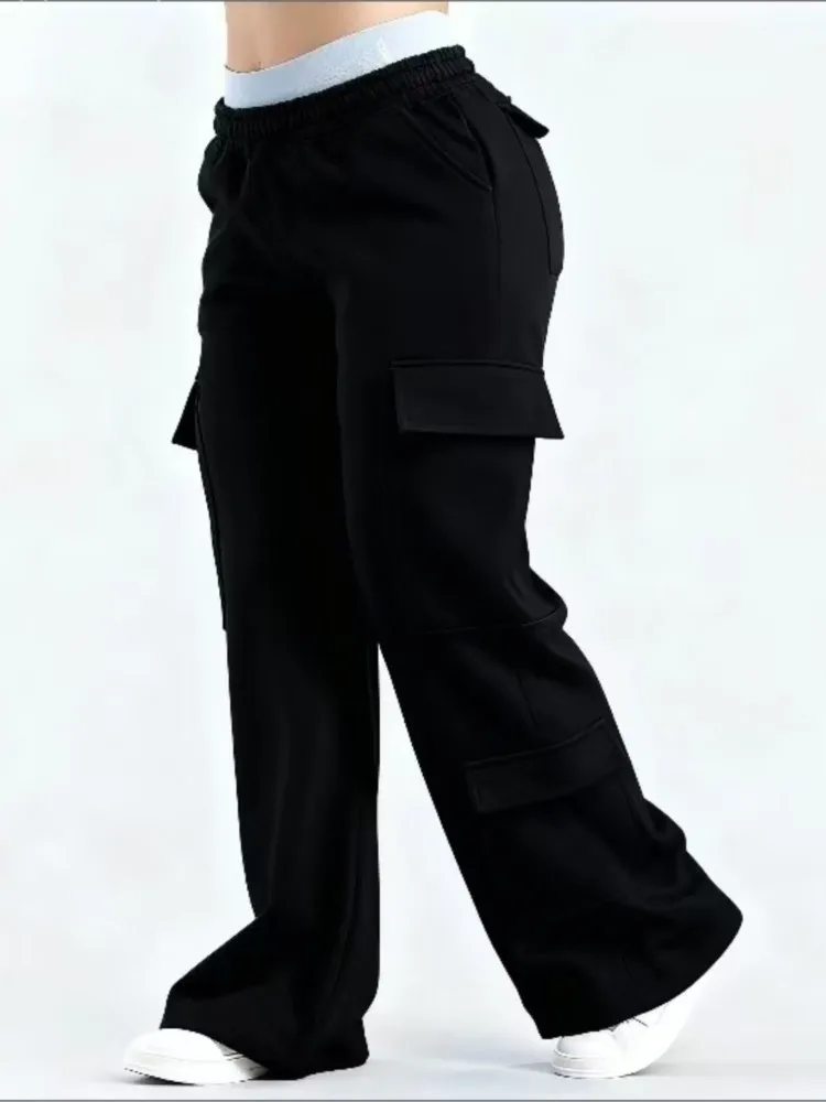 Damenmode Einfarbige Lässige Hose mit Taschen Vielseitige Frühlings-Alltagshose mit Eleganz Locker Sitzende Persönlichkeits-Sporthose Gerade Geschnitten