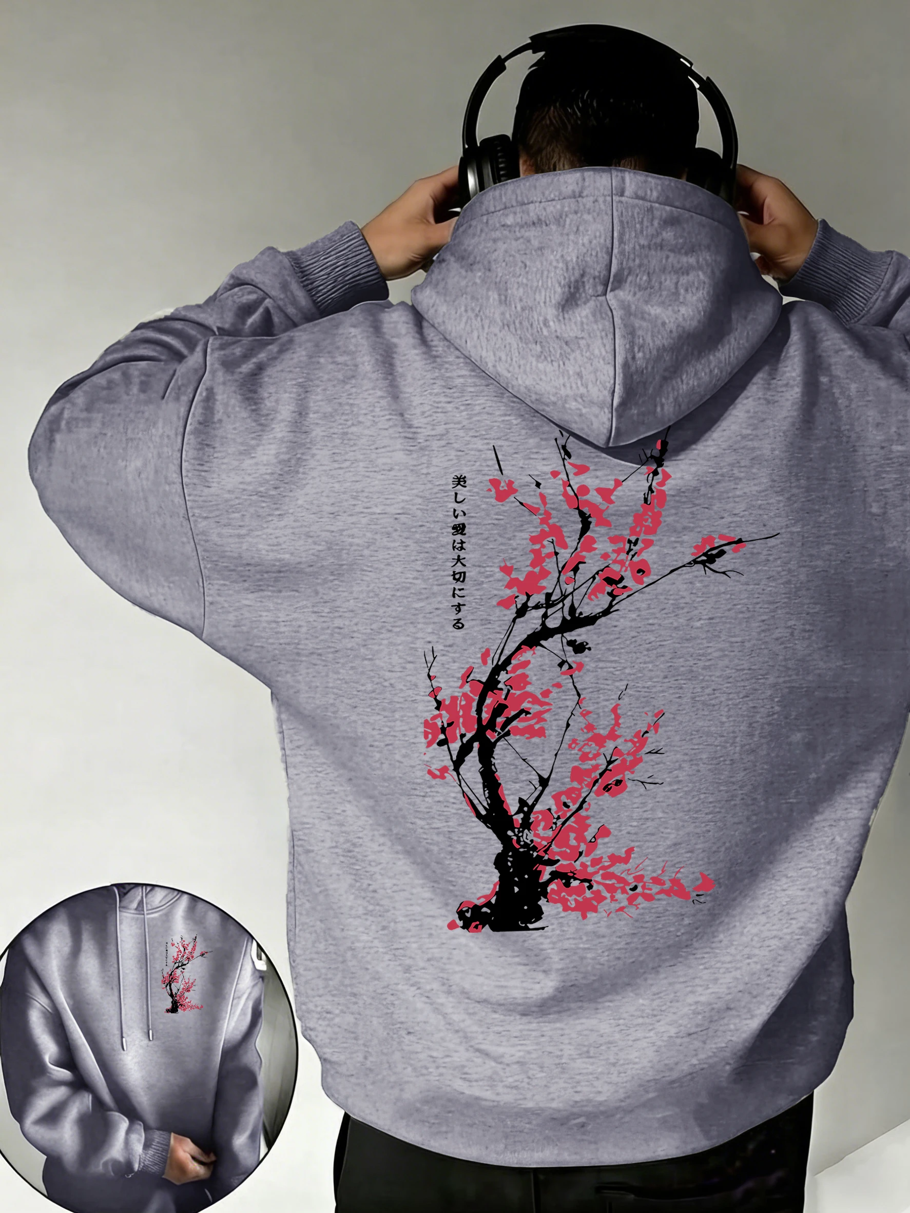 Cherish Beautiful Cherry Blossom Bedruckter Herren-Streetwear-Hoodie, lockerer All-Match-Sweatshirt, Frühlings-Fleece-Kleidung, Oberteile mit Taschen