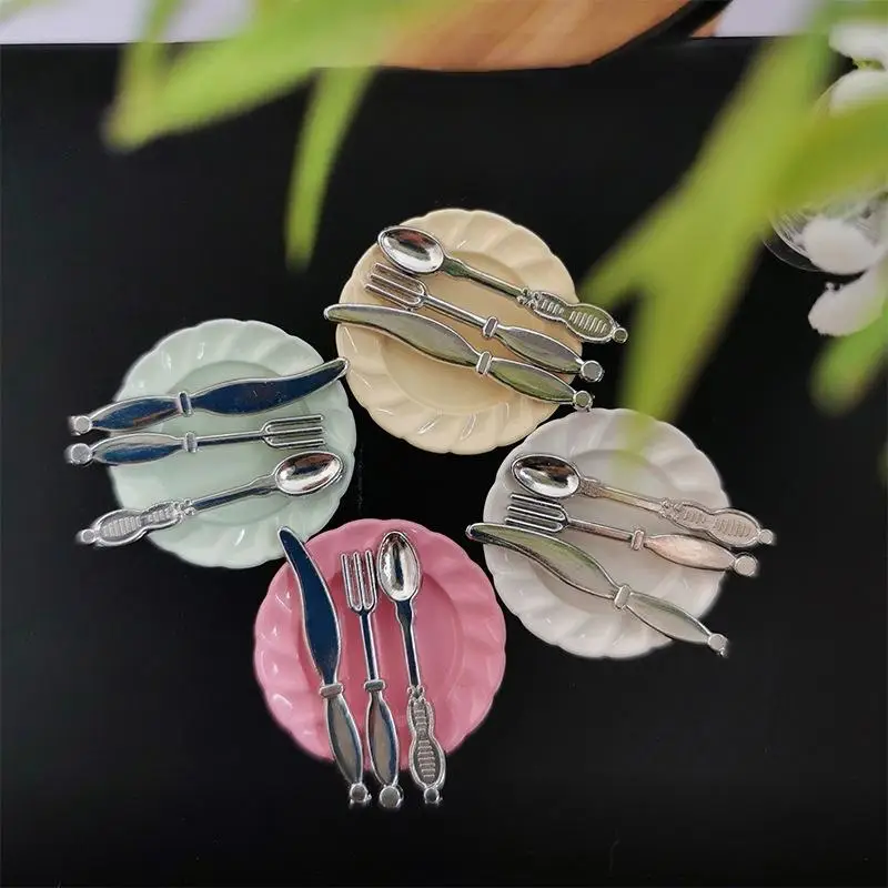 

Miniature Dollhouse Kitchen Accessories Set with Simulation Food - Includes Knife Fork Spoon Tableware Plate Kit for Kids Play