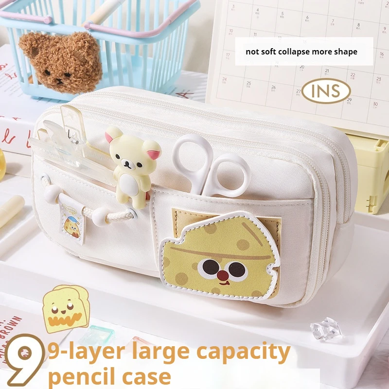 New Milk Whisper Small Cap Stationery Box Cute Elementary School Students High Beauty Velcro Pen Box Korean Edition