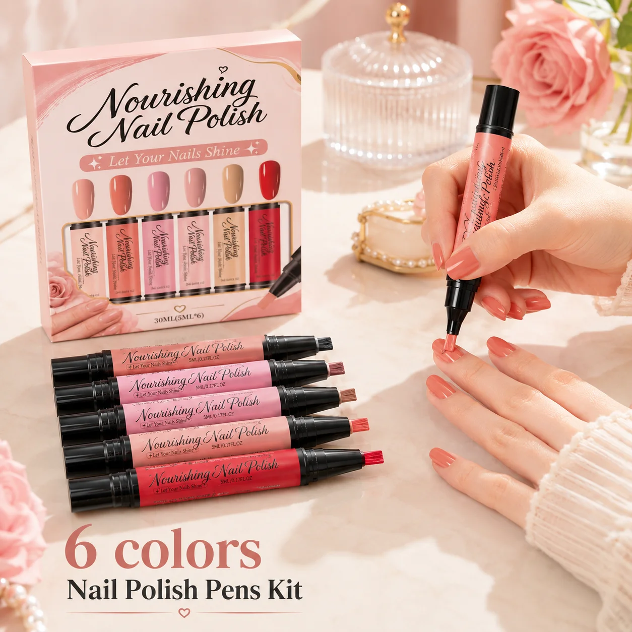 DIY Nail Polish Pen Set 6 Colors Quick Dry Nail Art Pens Hight Coloring Wateproof Easy Control Brush Tip Women DIY Manicure Kit