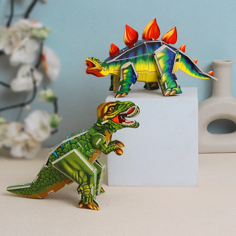 Children DIY 3D Assembled Dinosaur Model Paper Card Puzzle Handmade Toys for Kids Boys Gift Desktop Decorations